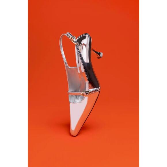 Larroude Ines Pumps Womens Size 8 Mirror Silver Specchio Slingback Heels Dressy - Picture 4 of 16